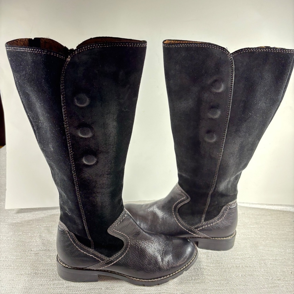 Sofft Black Leather Suede Tall Riding Boots‎ Size 6.5M Button Accent Zip Up - Picture 4 of 10